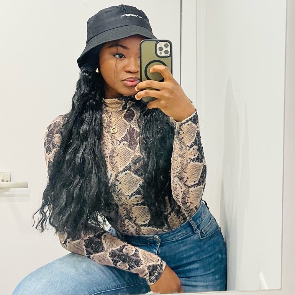 💝 Women’s cheer mesh reptile print long sleeve half high transparent bodysuit